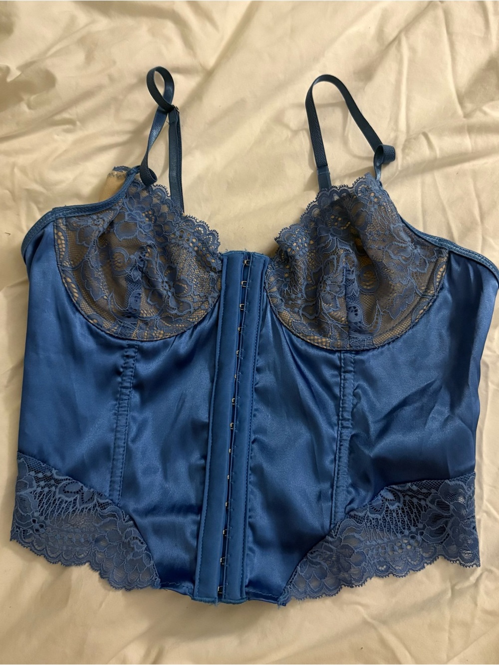 SHEIN Blue Lace Satin Longline Bustier Top corset medium